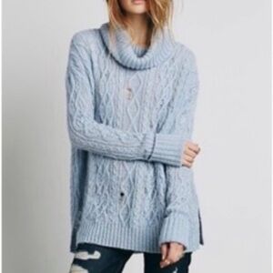 Free People Light Blue Cowl Neck Sweater